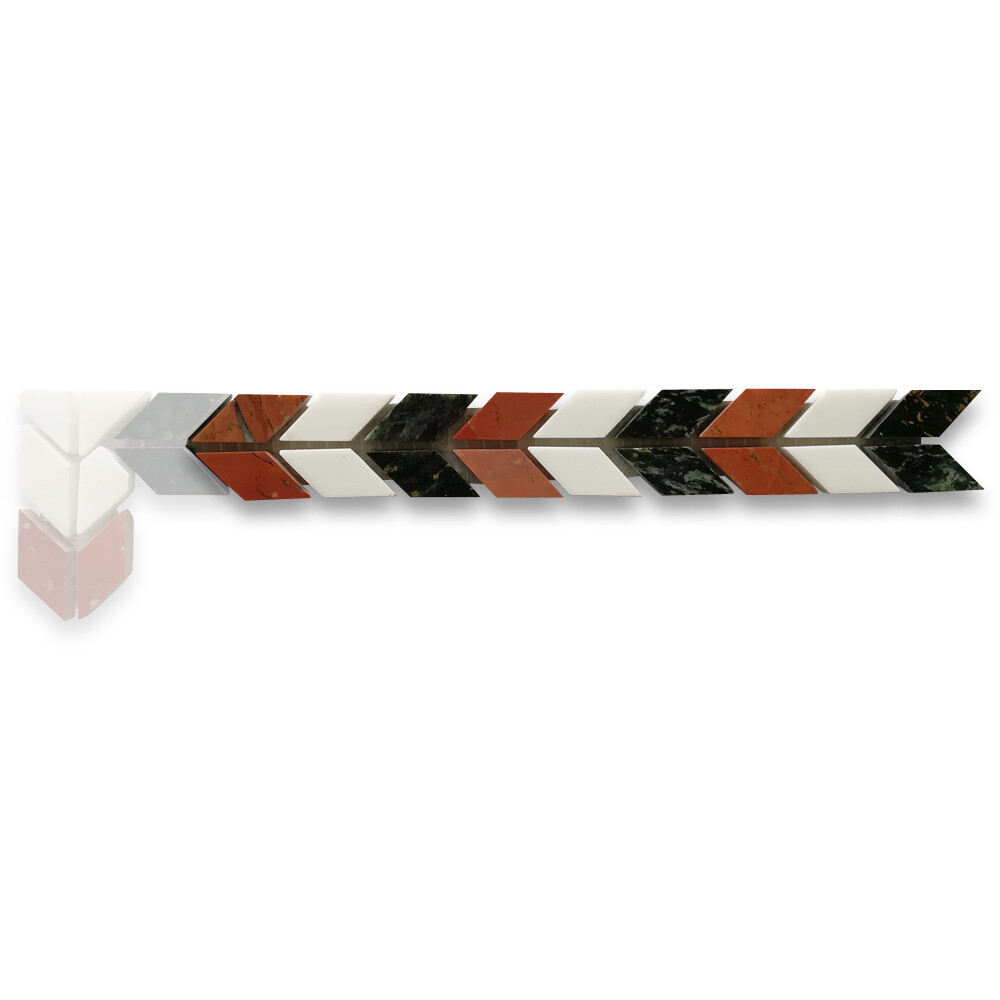 B0003P Marble Mosaic Border Listello Accent Tile Arrow Rojo 1.2×8.3 Polished