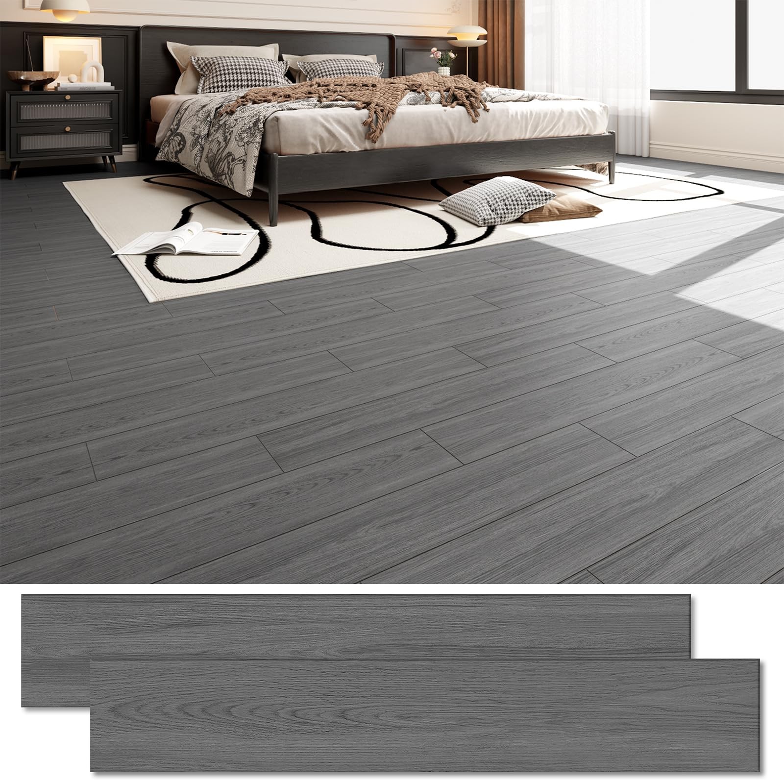 54 Sq.Ft. Peel and Stick Vinyl Floor Tiles 36″ x 6″ Wood Look Planks, 36 Pack…
