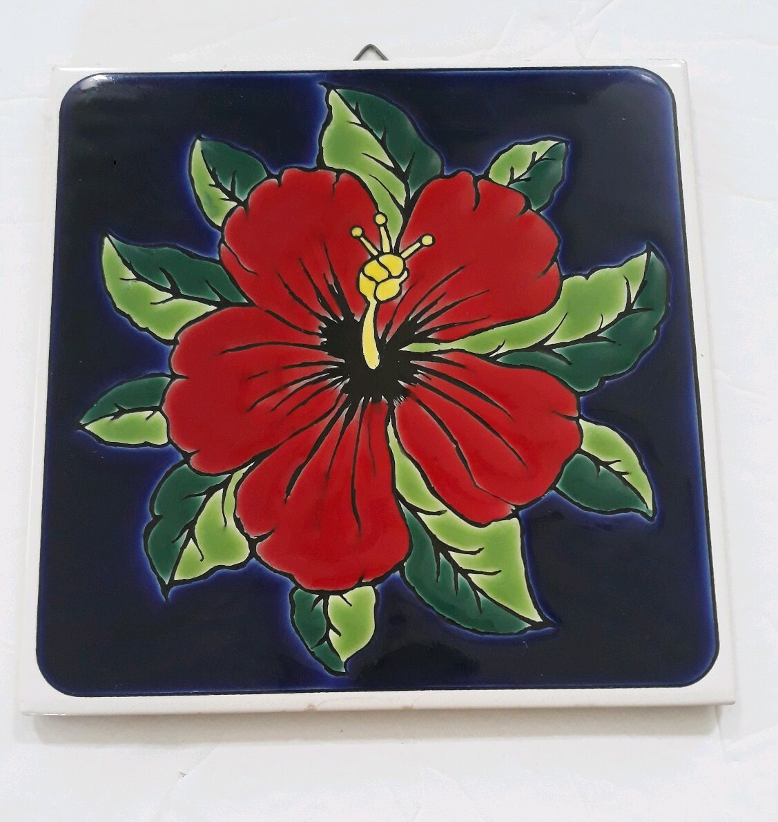 Lot of 3 Art Decorative Ceramic tiles Hibiscus, chili peppers & Carmel Mission