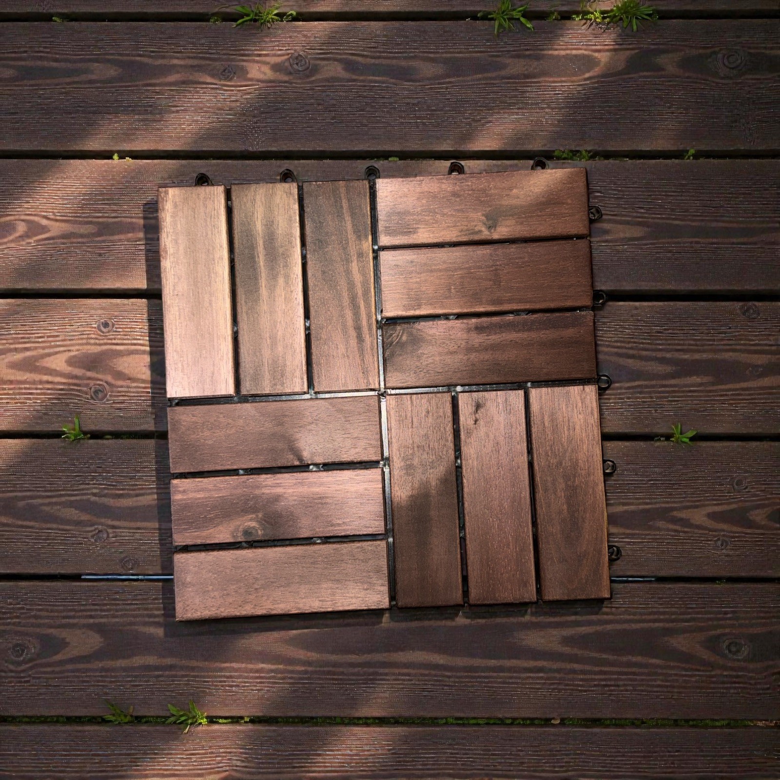 Interlocking Deck Tiles 9.6 SQFT – 10PCS Waterproof Acacia Wood Patio Tiles.