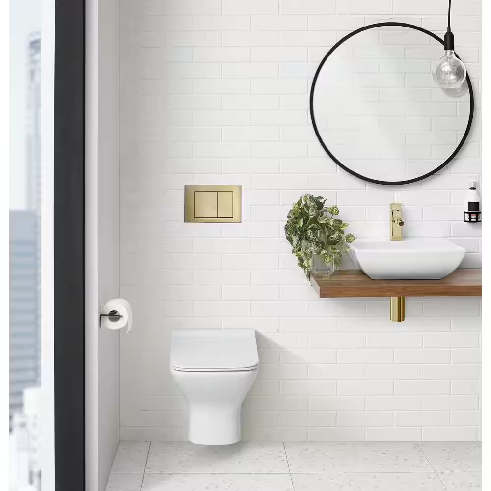 Wall Mount Dual Flush Actuator Plate with Square Push Buttons, Brushed Brass