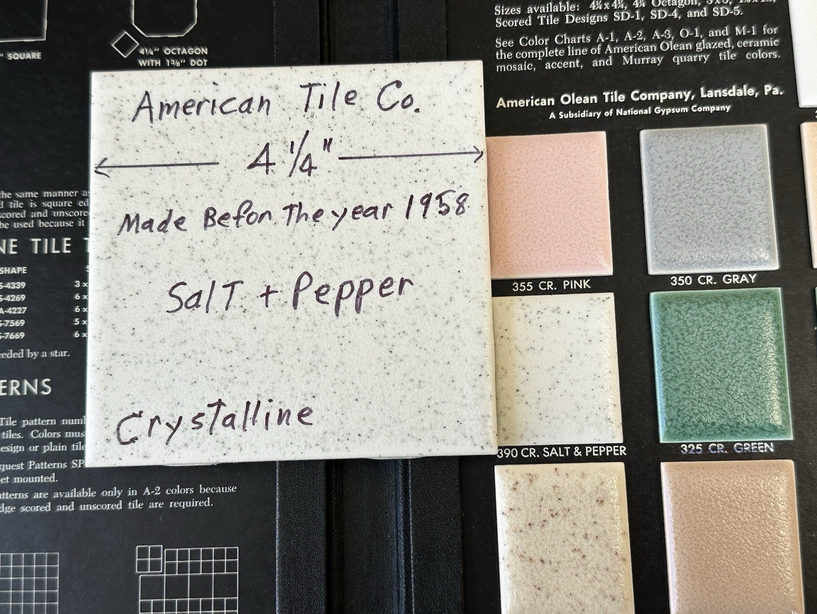 1 pc. 4-1/4″ Salt & Pepper: Crystalline Ceramic Tile by American Olean, NEW
