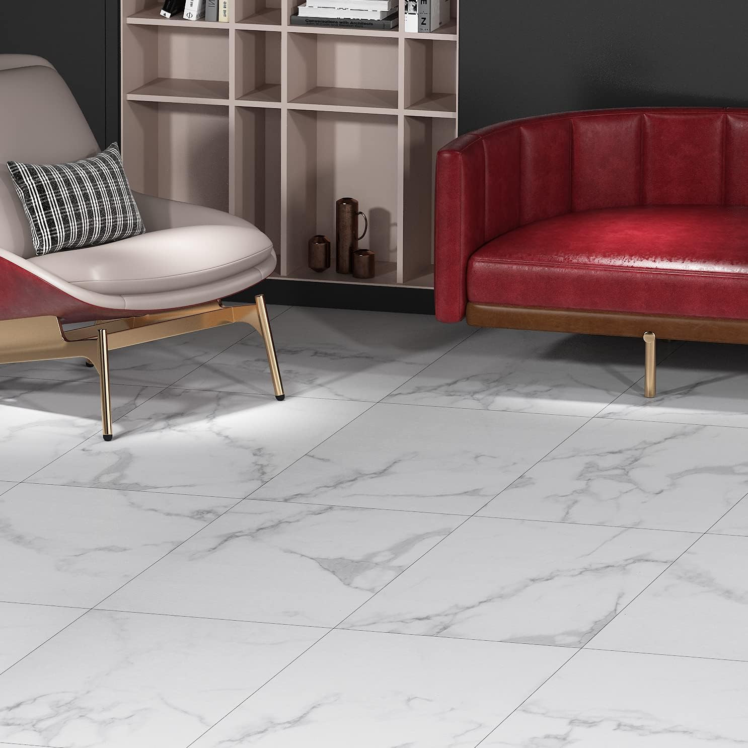 Carrara Marble Peel and Stick Floor Tile Bathroom Waterproof Floor Tiles White M