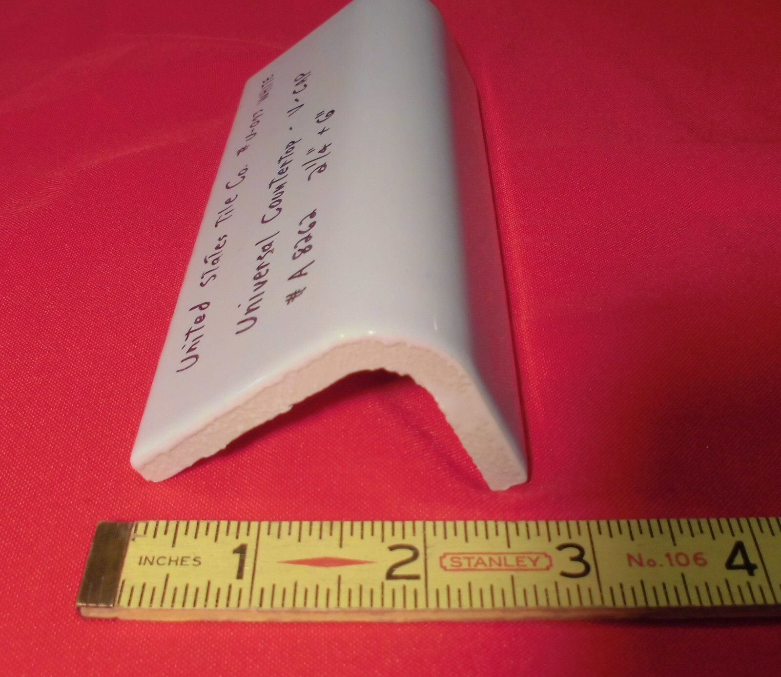 1 pc. Gloss White #U-073: V-Cap Ceramic Trim Countertop Tile: Reversable, U.S.A.