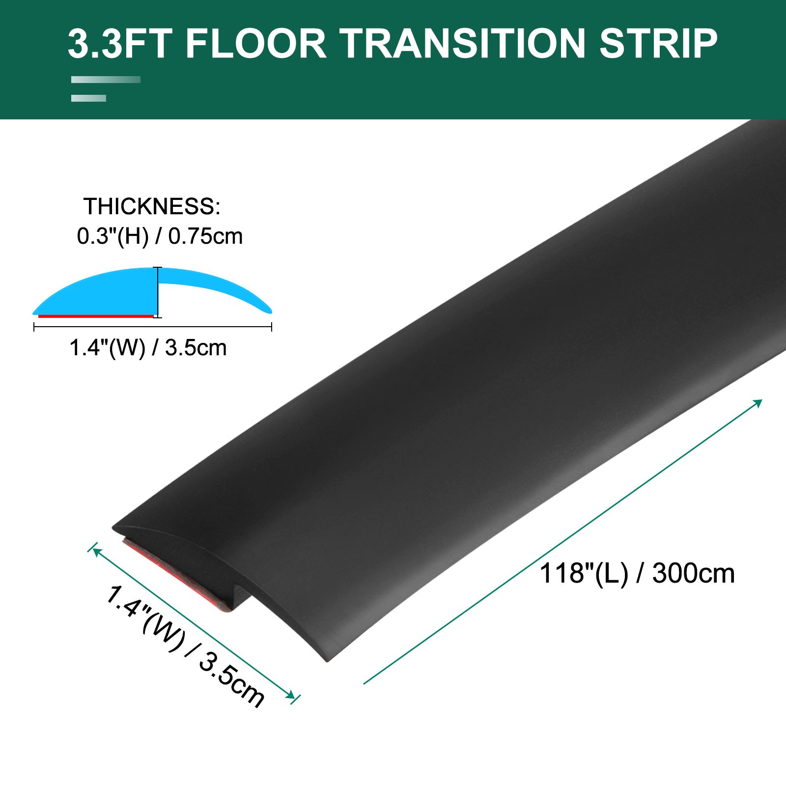 9.84ft PVC Floor Transition Strip Self Adhesive Carpet to Tile Strip Black