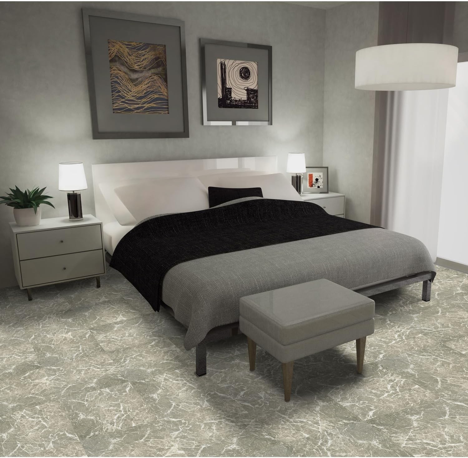 Nexus Self Adhesive 12-Inch Vinyl Floor Tiles, 20 Tiles – 12″ x Grey Marble