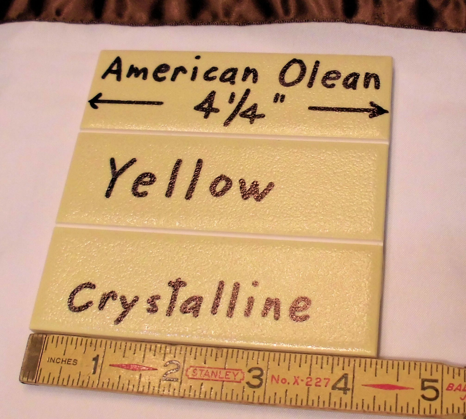 2 Ceramic Tiles *Yellow* Scored 3rd; Crystalline by American Olean 4-1/4″ NOS