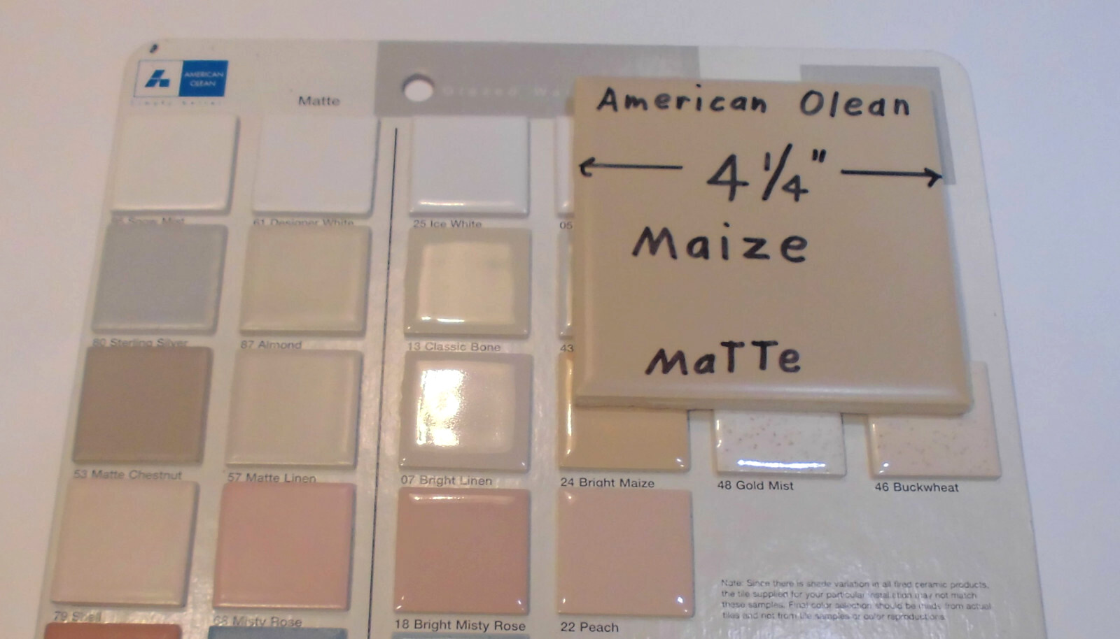 1 pc. Vintage Ceramic Tile *Maize Color* American Olean; 4-1/4″ Matte +Yellow