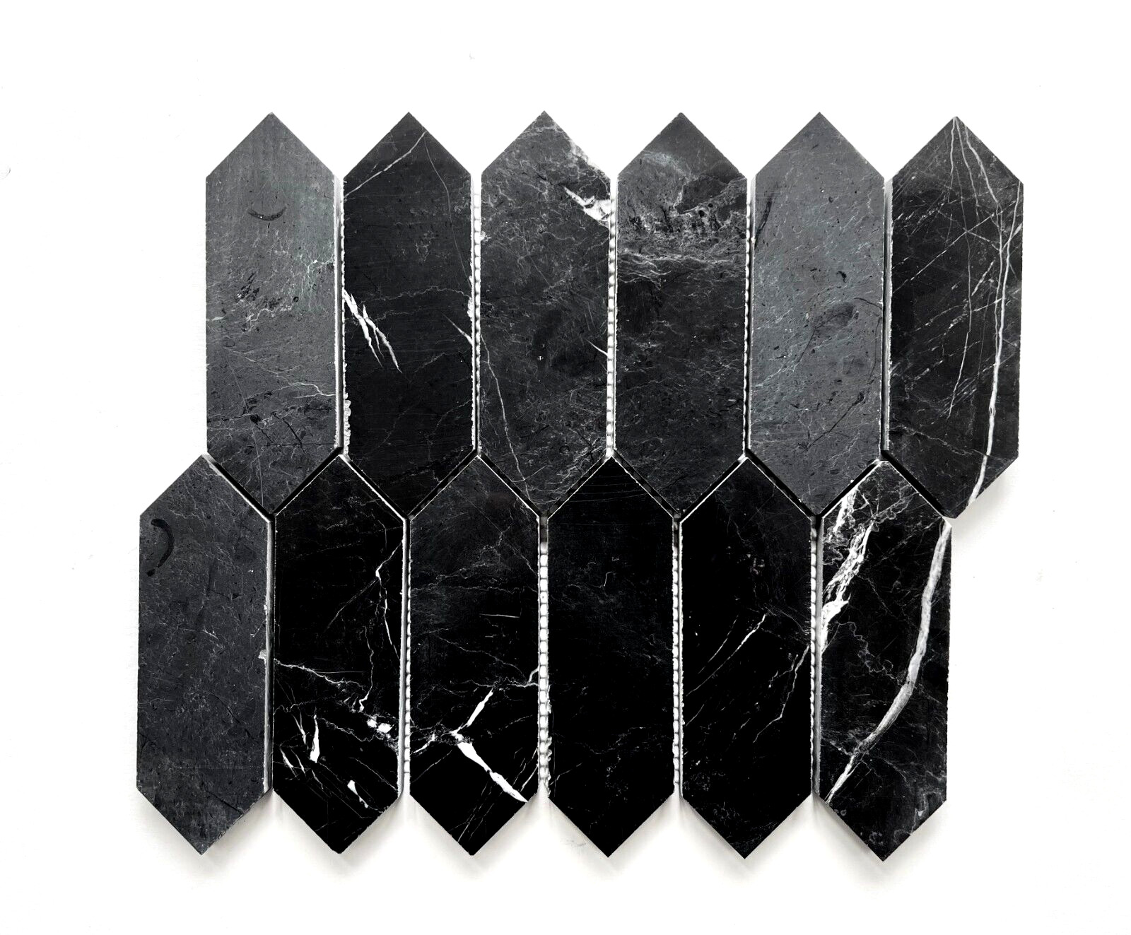 2×6 Black Marble Picket Mosaic Backsplash and Bathroom Kitchen Wall Floor Tile