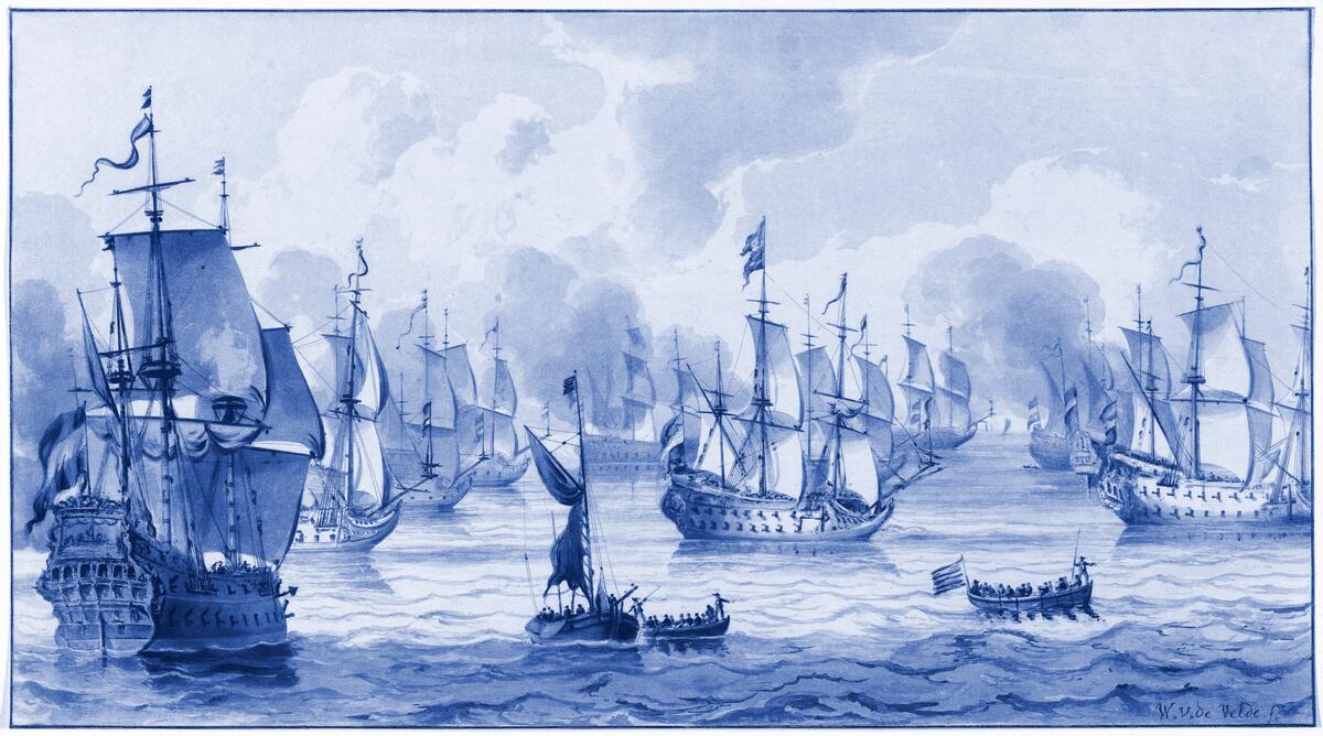 Ceramic Tile Mural Kitchen Backsplash – Delft Seascape With War Fleet -Dutch Art