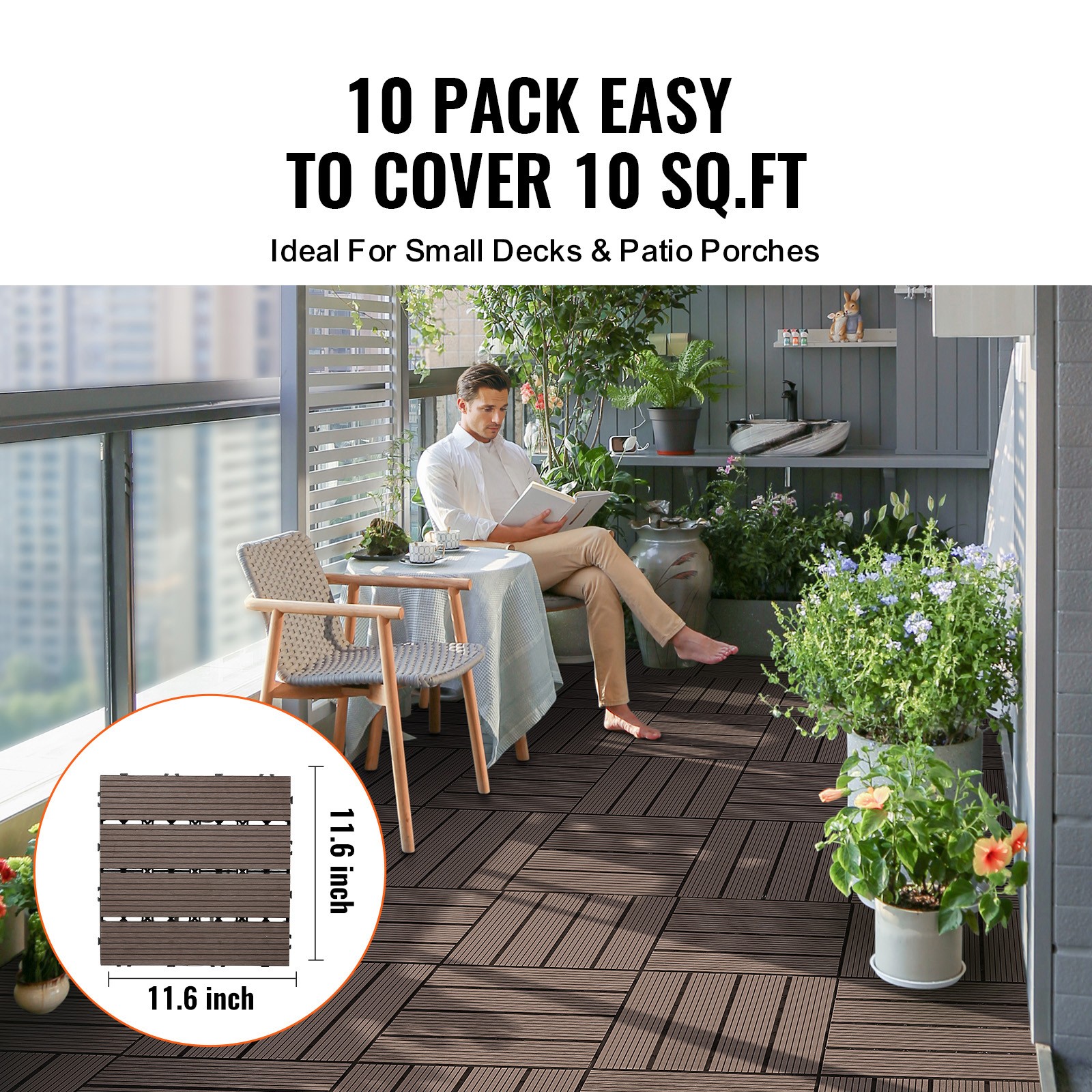 Uimoso Interlocking Plastic Wood Deck Tiles,27-Pack,12″x12″,Waterproof for Porch