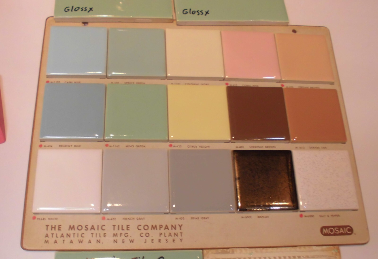 1 pc. Ming Green: 4-3/8″ Glossy Ceramic Tile: by Mosaic Co. Used from 1950’s