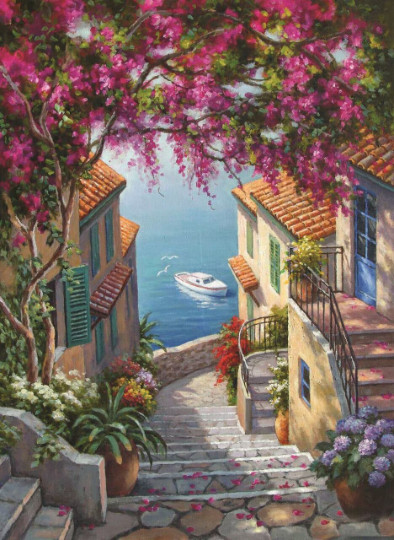 Tuscany Italy Villa Garden Beach ocean view ceramic tile mural backsplash