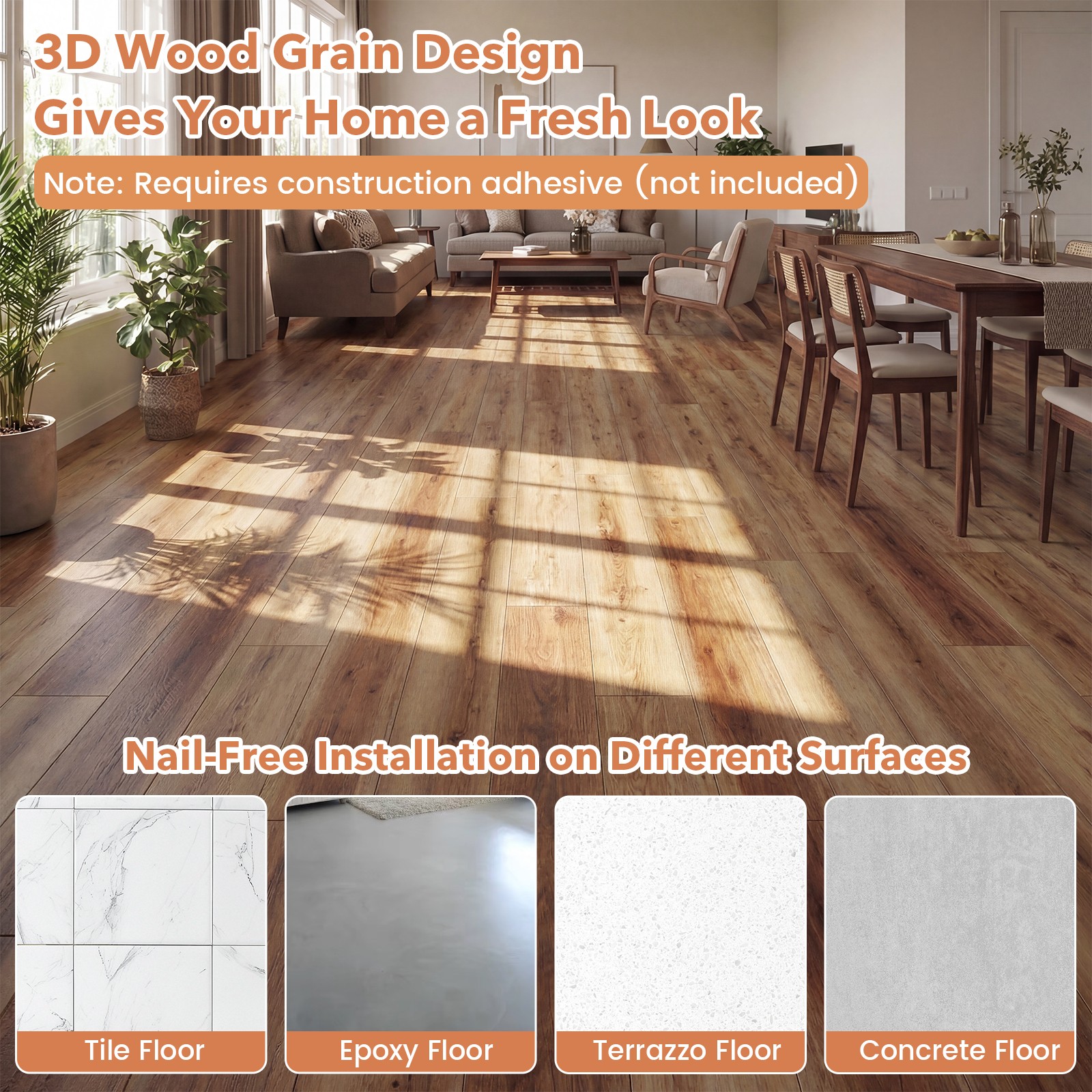 24-Pack 36 Sq.Ft Floor Tile Vinyl Flooring Waterproof Vinyl Plank Flooring