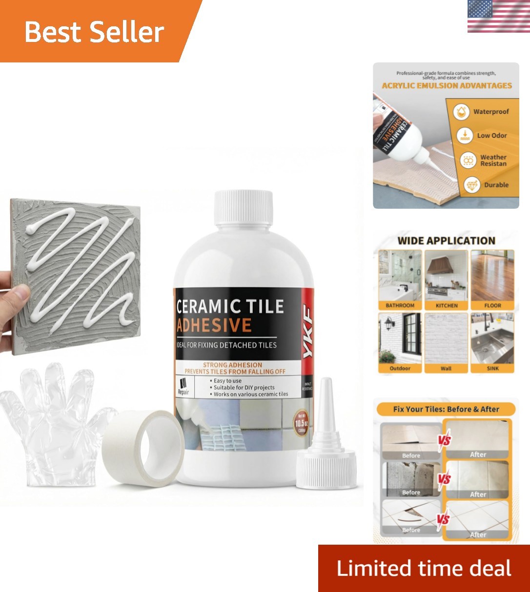 Heavy Duty Tile Adhesive 10.5oz – Instant Fix for Ceramic, Porcelain & Stone