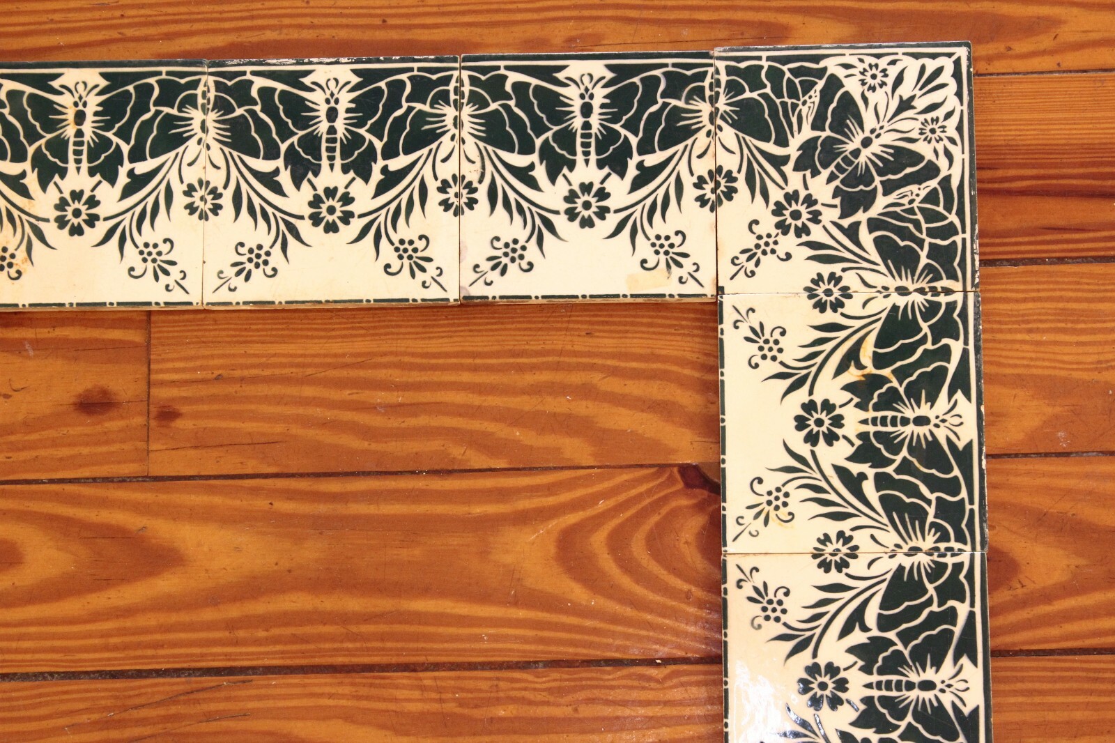 Antique Saint Armand Nord & Hamage Art Nouveau Butterfly Tile Fireplace Frame