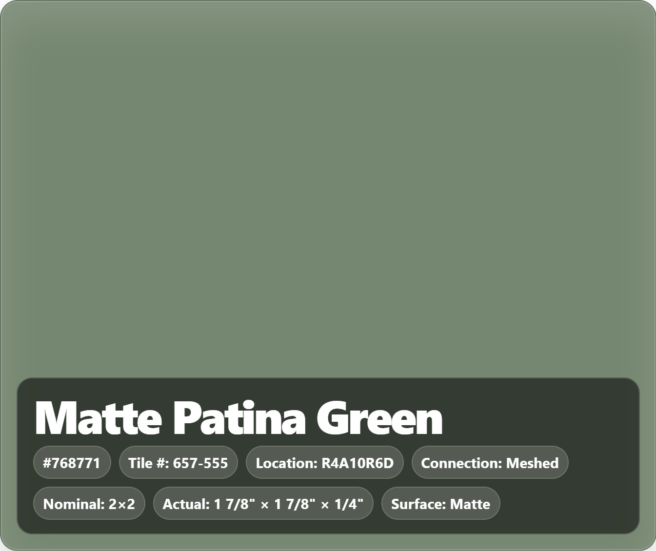 2×2 Tile Matte Patina Green Meshed Wall Remodel Ceramic C#657-555 Sample
