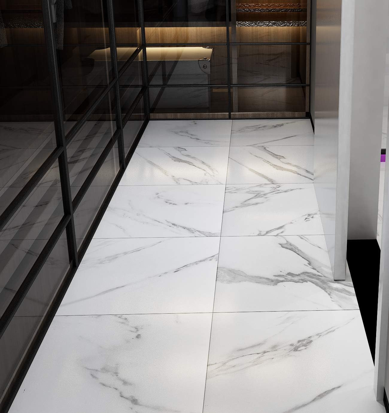 Peel and Stick Floor Tile 12 X 12 in White Marble Vinyl Flooring 4 Pack