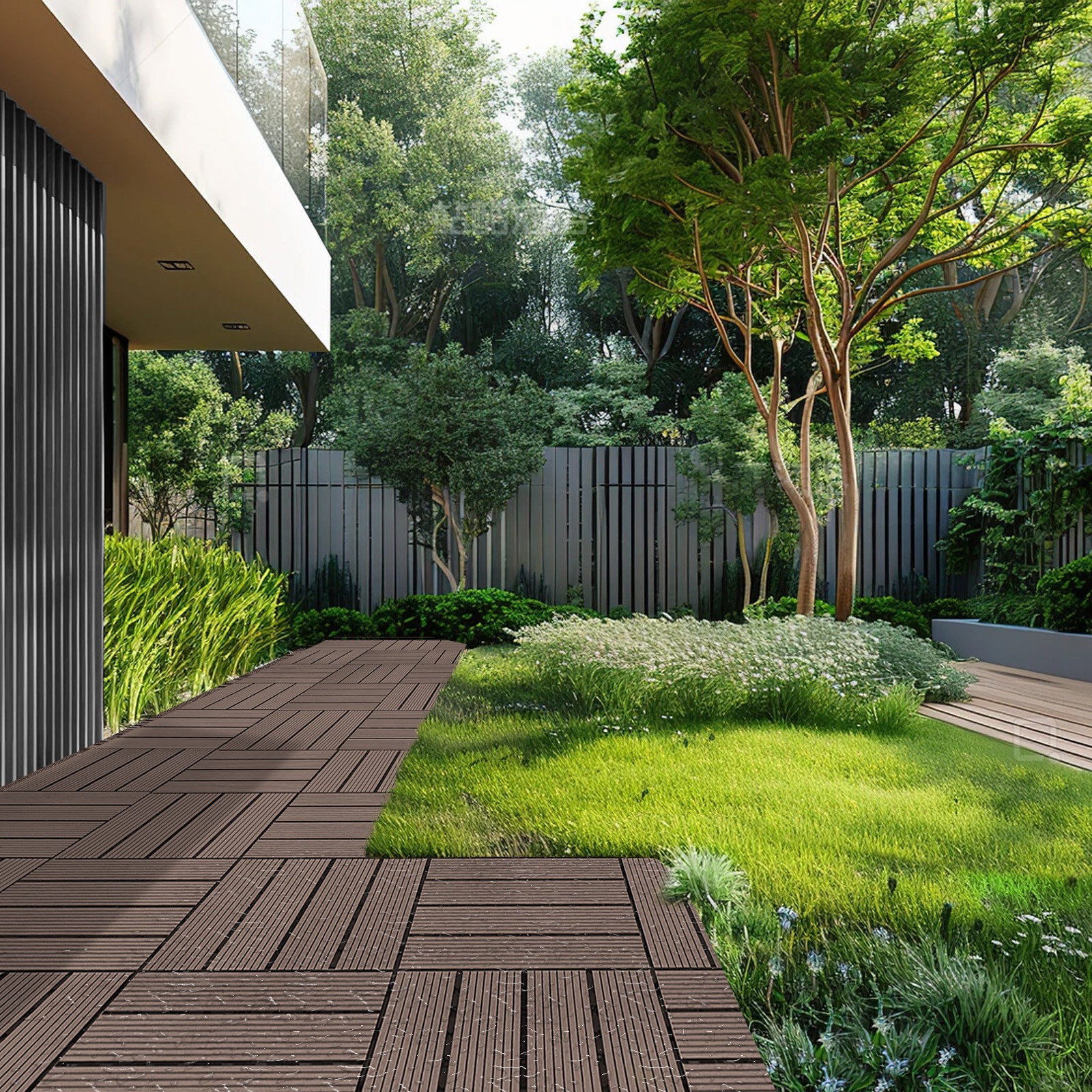 Uimoso Interlocking Plastic Wood Deck Tiles,27-Pack,12″x12″,Waterproof for Porch