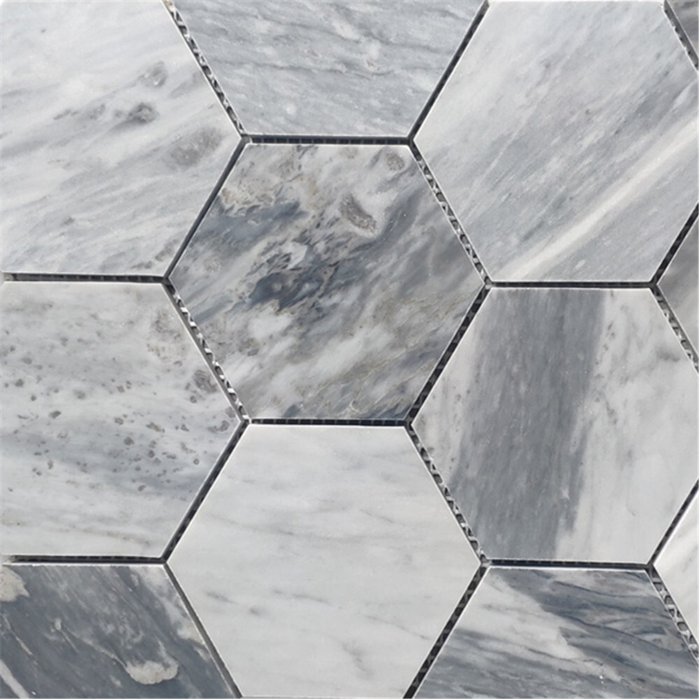 K34XH 4″ Hexagon Italian Bardiglio Gray Dark Grey Marble Mosaic Tile Honed