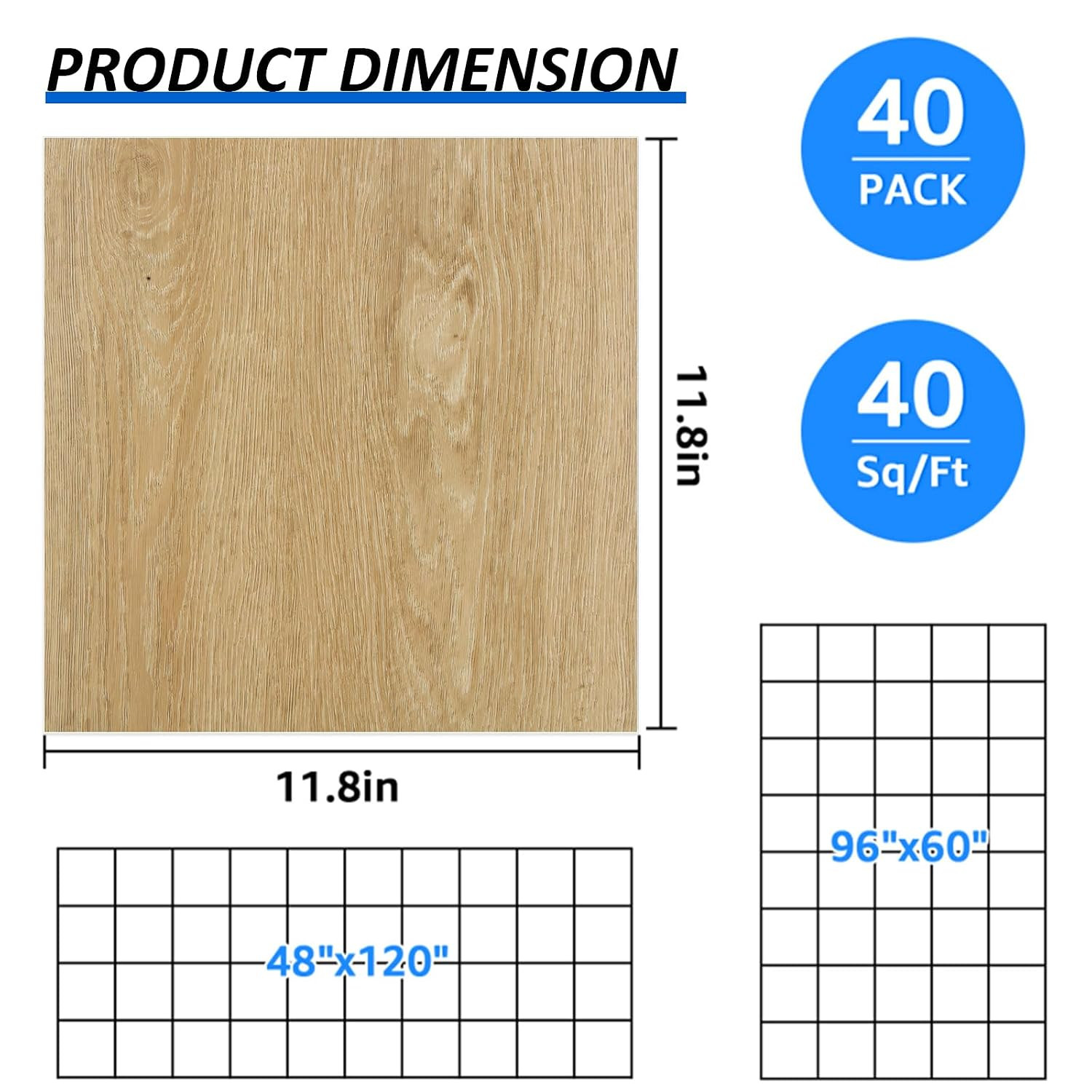 40 Sheet Vinyl Flooring 12X12 Peel and Stick Floor Tile Waterproof Clearance Vin
