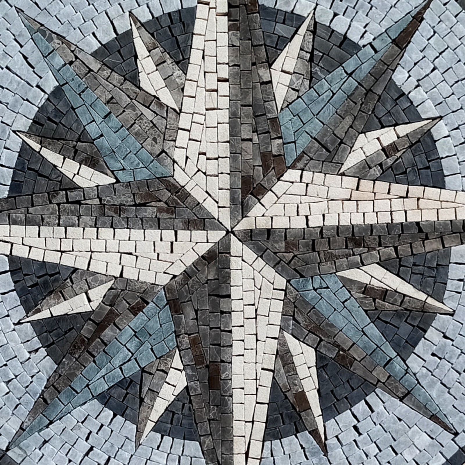 Handmade Nautical Compass Rose in Storm Grey Mosaic Medallion