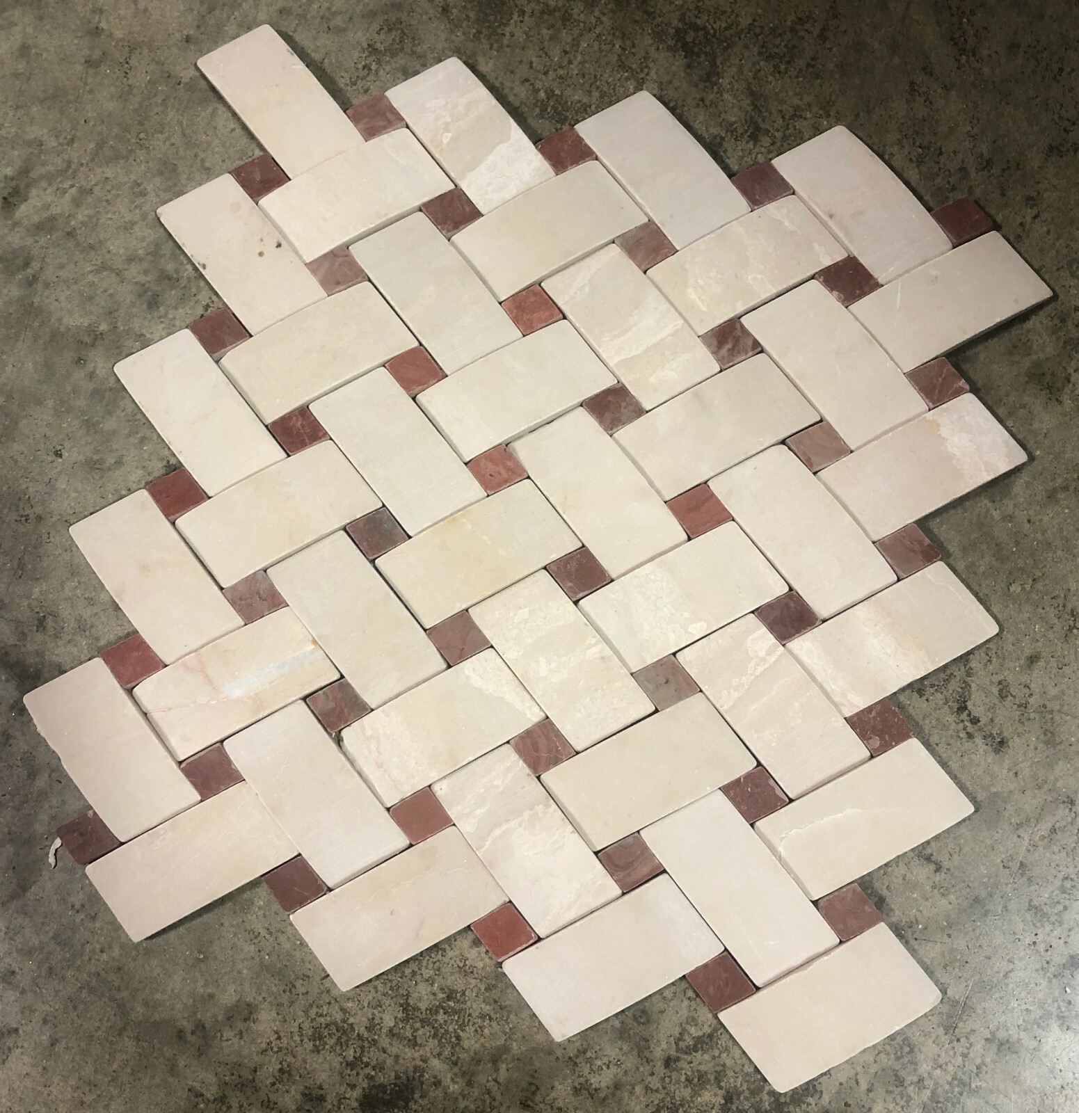 12×12 Tile White Weave Red Diamond Natural Stone Backsplash 50 Tiles T-08