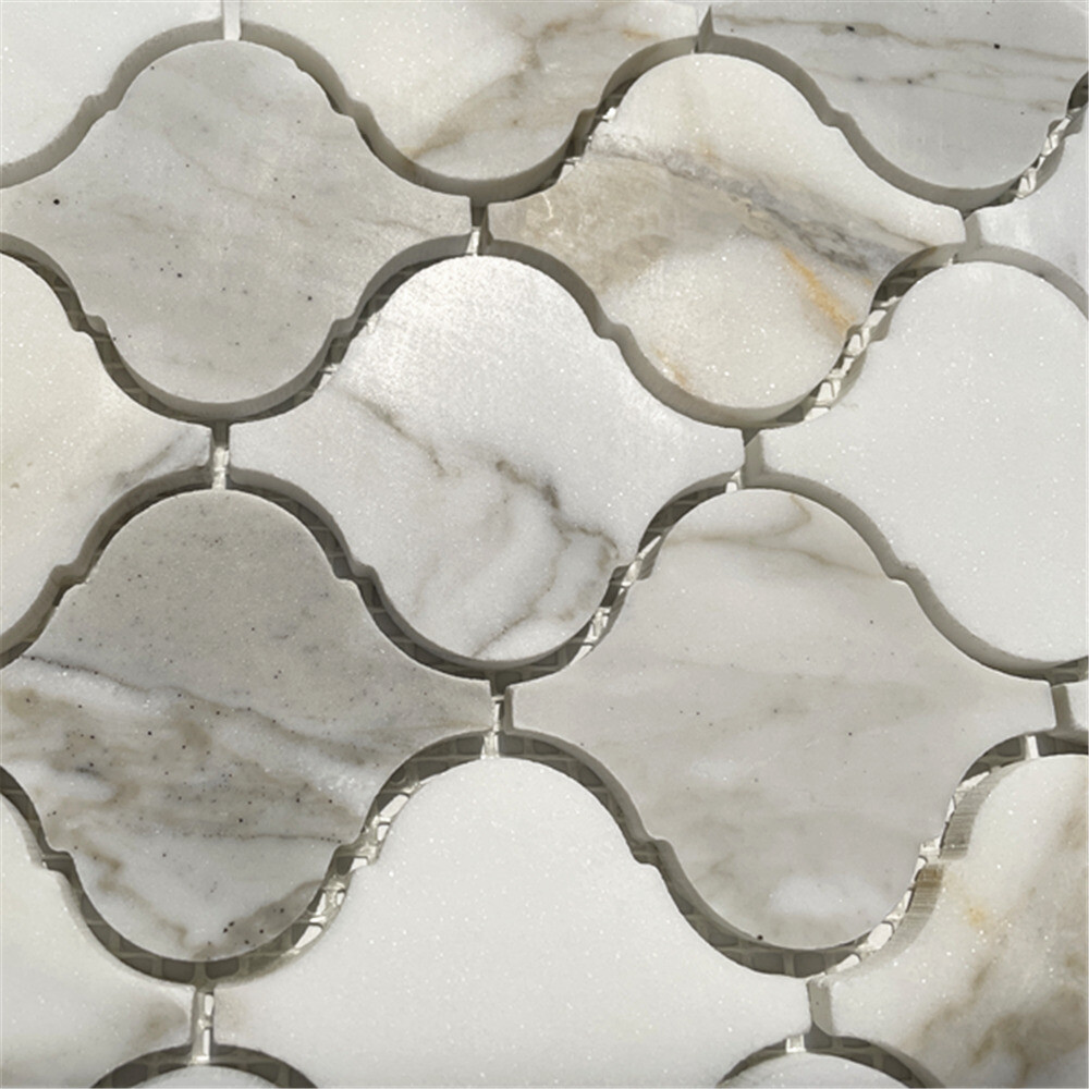 G892XH Calacatta Gold Calcutta Marble Arabesque Lantern Mosaic Tile Honed