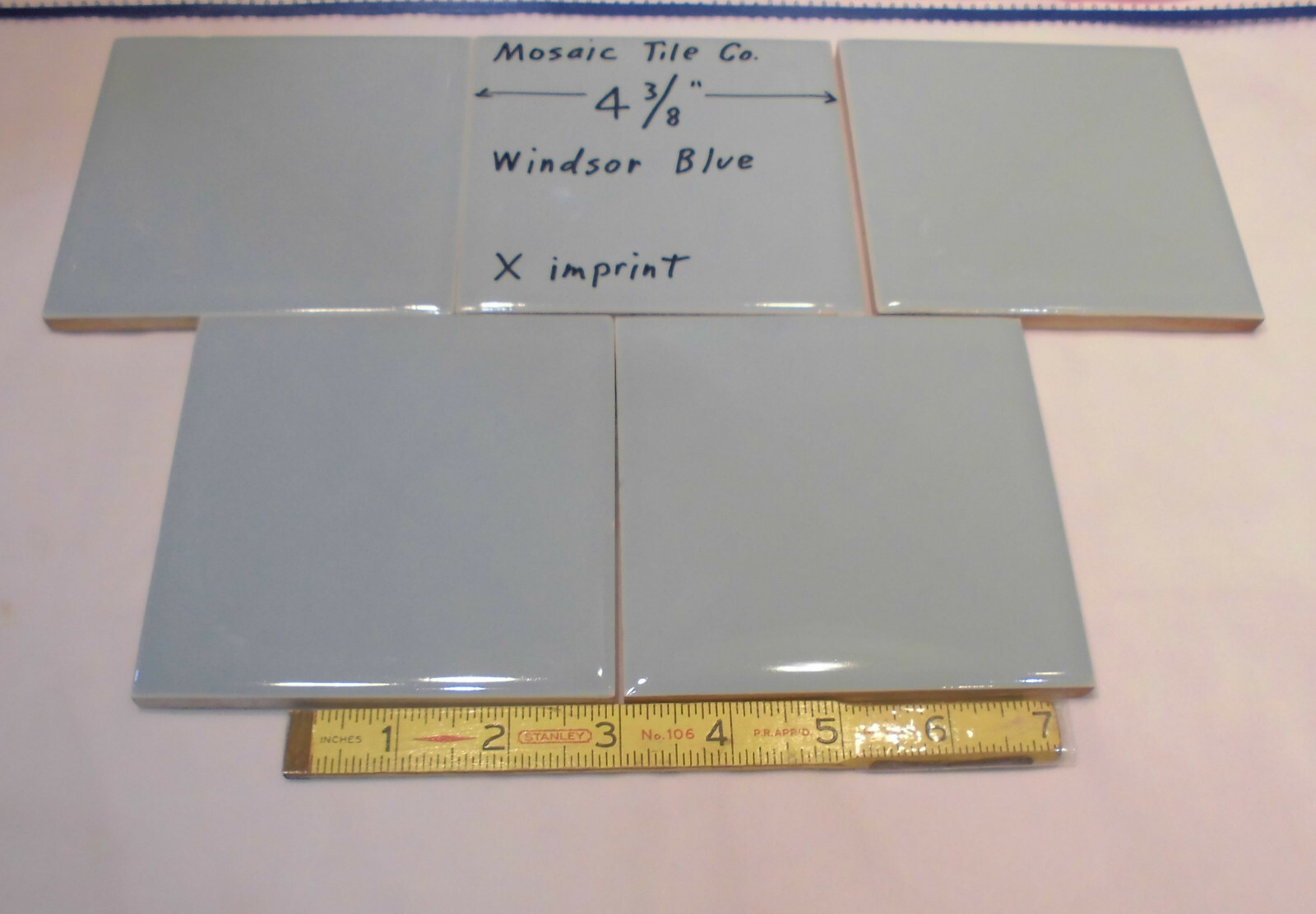1 pc. *Windsor Blue* 4-3/8″ Glossy Ceramic Tile; Mosaic Co. Concave X Design
