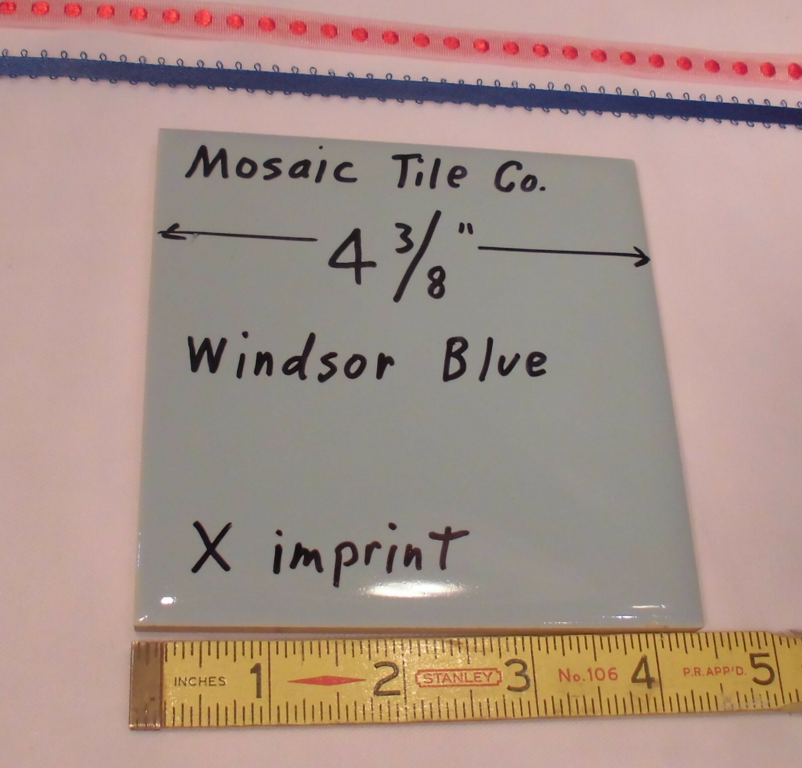 1 pc. *Windsor Blue* 4-3/8″ Glossy Ceramic Tile; Mosaic Co. Concave X Design