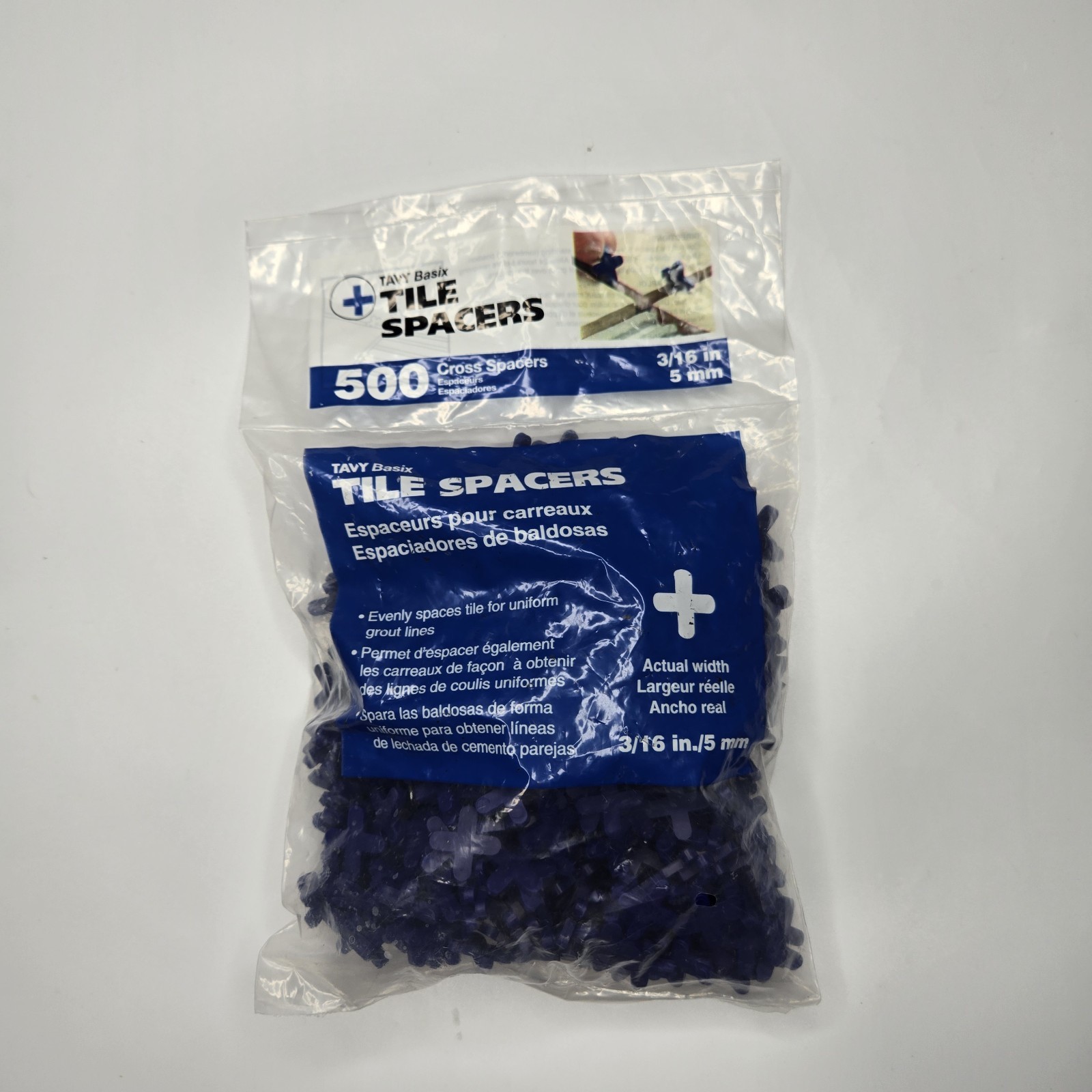 TAVY Basix 500-Pack 3/16″/ 5mm Blue Cross Plastic Tile Spacer