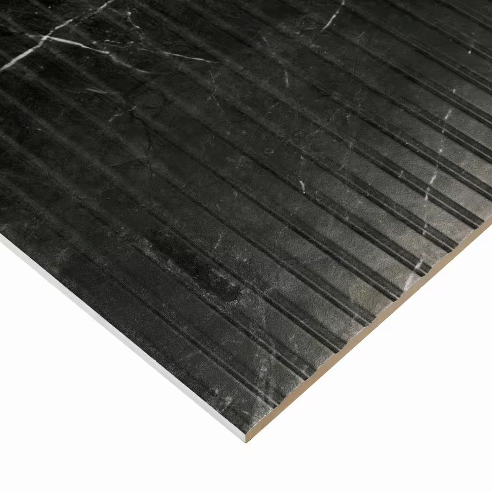 Urban Bamboo Marmi Noir 16 In. X 48 In. Satin Fluted Ceramic Wall Tile (15.51 Sq