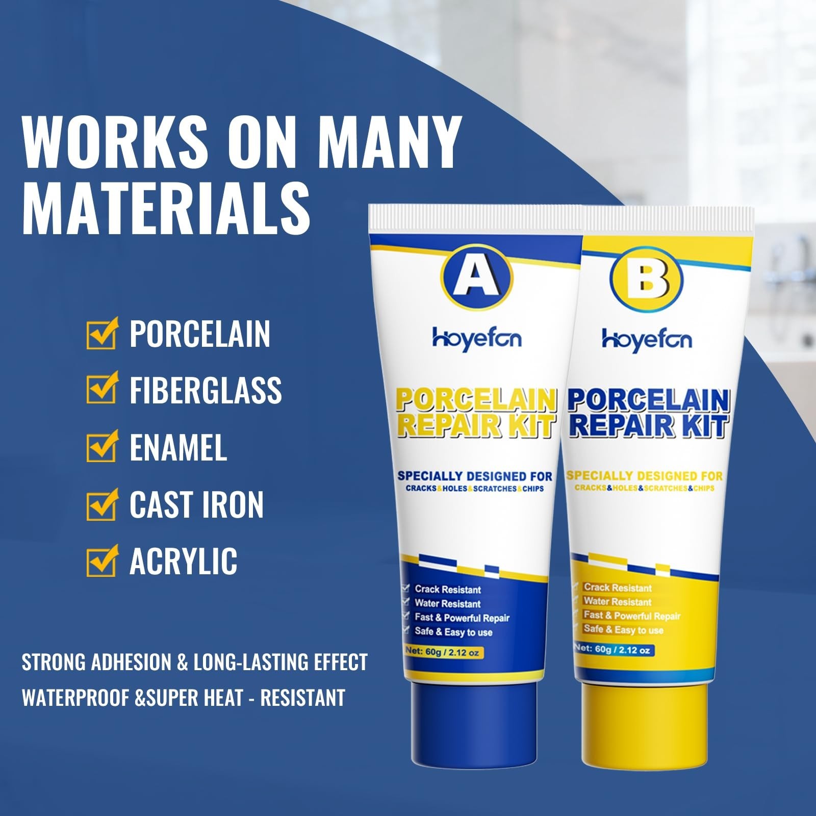 Porcelain Repair Kit White,Tub Chip and Bathtub Repair Kit for Chips, Cracks,…