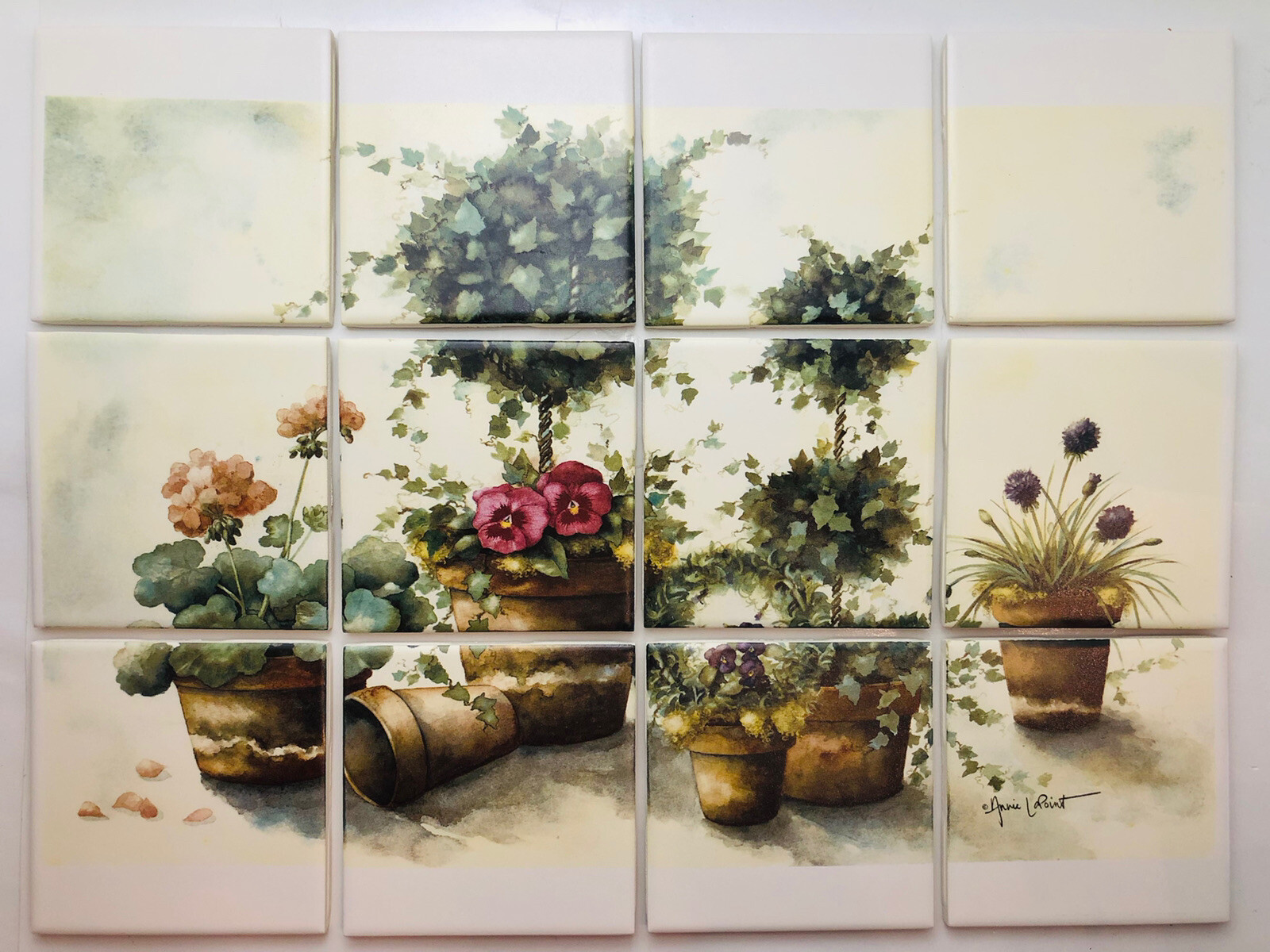 TOPIARY 12 PC BACKSPLASH OR Floral MURAL Country Garden Ivy 13 1/4 X 17 5/8″