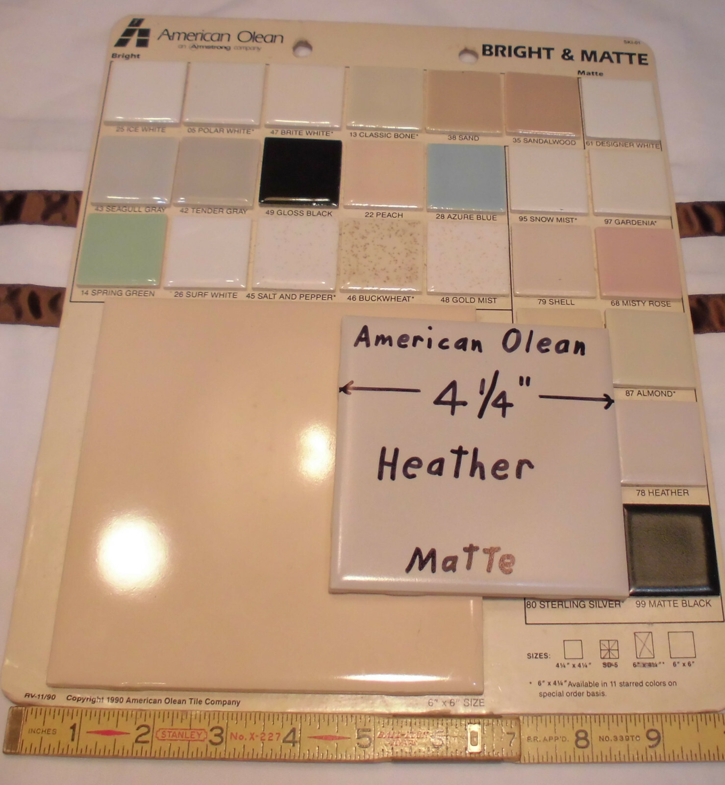 1 pc. Vintage Matte Ceramic Tile *Heather* American Olean Co. 4-1/4″ Pinkest?