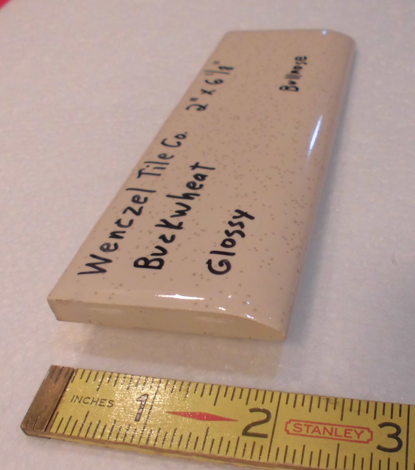 1 pc. Buckwheat – Oatmeal 2” X 6-1/8” Bullnose Ceramic Tile by Wenczel Co. NOS