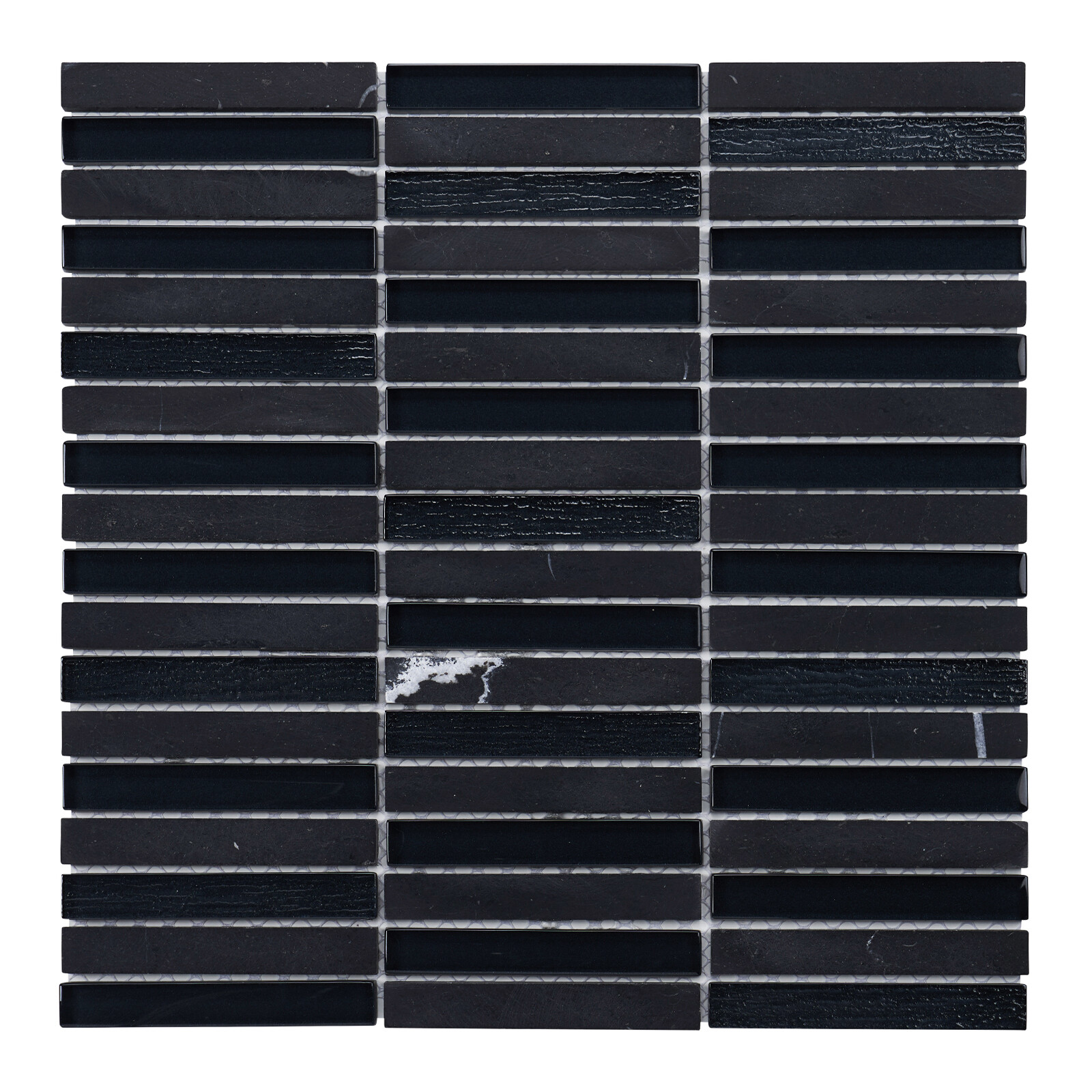 Black Marquino Stone Marble Glass Stacked Mosaic Tile Kitchen Wall Backsplash