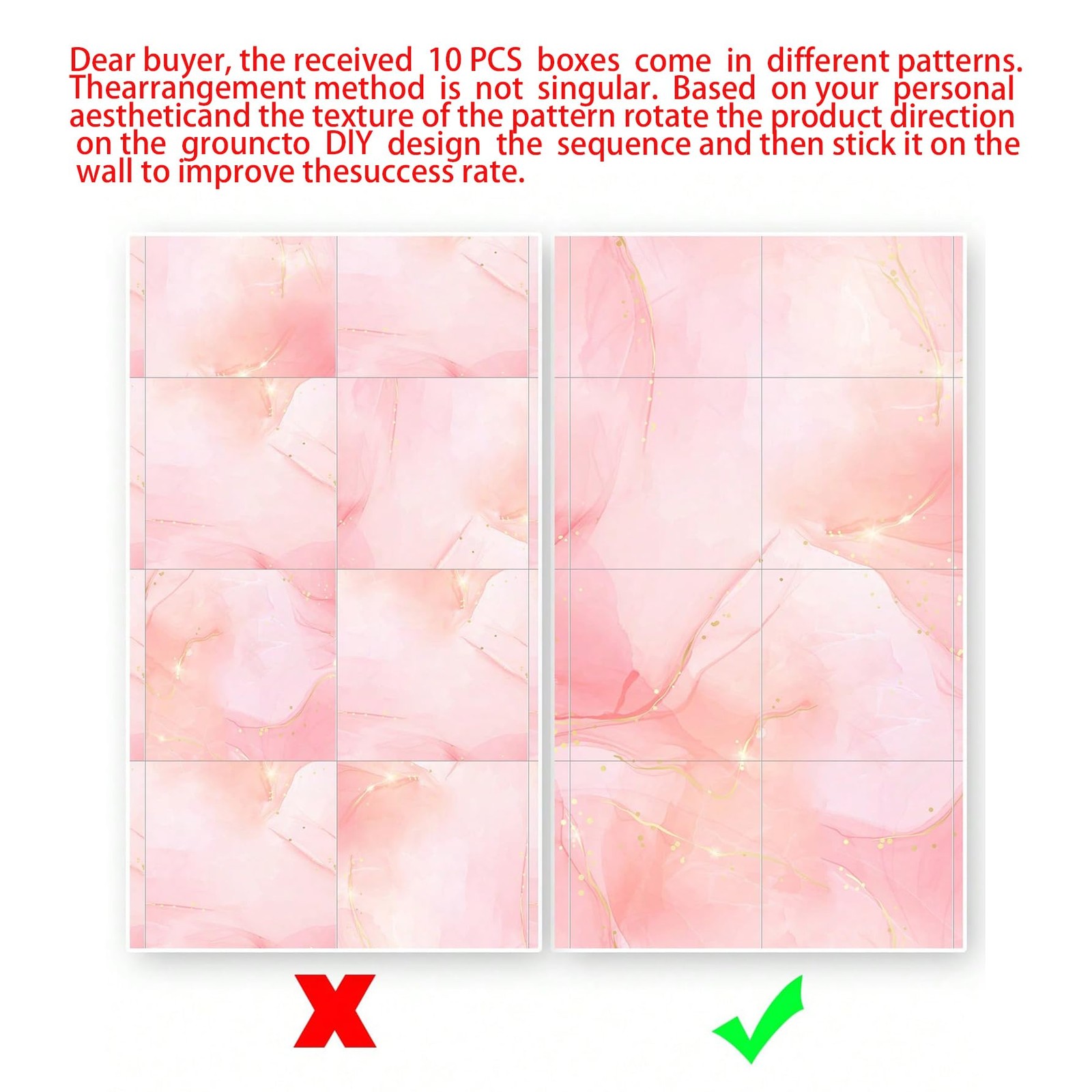 10Pcs Marble Peel and Stick Backsplash Waterproof Washroom Wall Panels, Peel and