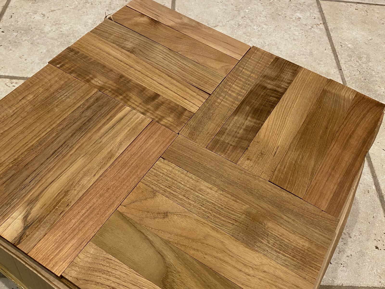 Vintage Thai Teak Parquet Flooring 18×18 Unfinished MCM Bangkok Industries NOS