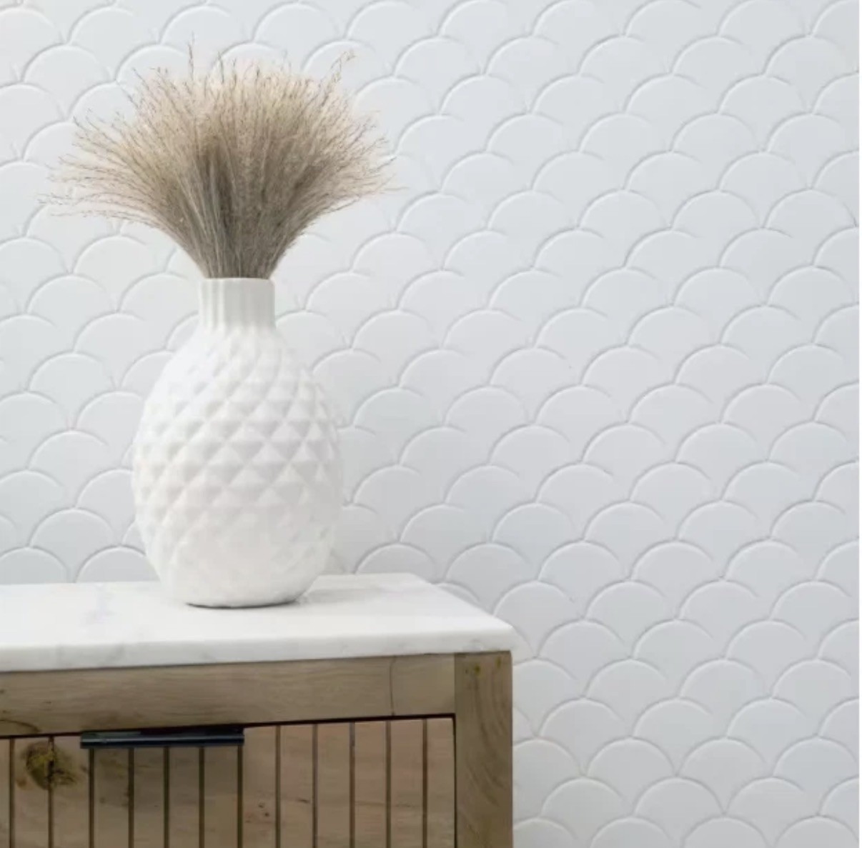 Lot of 15 pcs/box 10 in. x 13 in. x 0.24 white Glossy fish scale Mosaic Tile