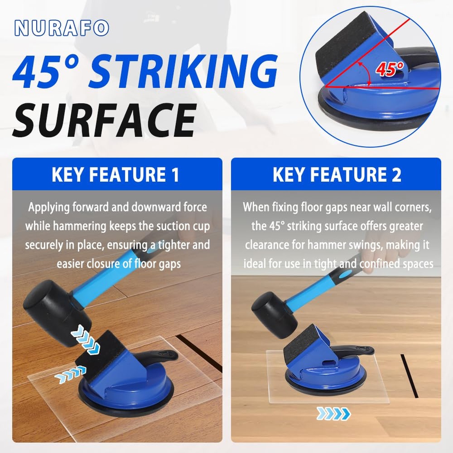 2PK Heavy Duty Floor Gap Fixer Tool with 45° Striking Surface & Strong Suct