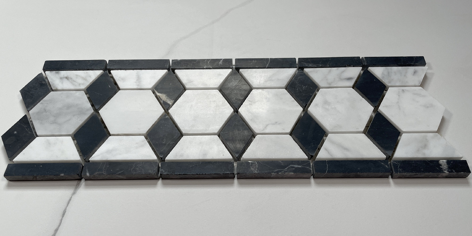 C32B4XH Carrara White Marble Hexagon Mosaic Border Listello Tile Honed 2″