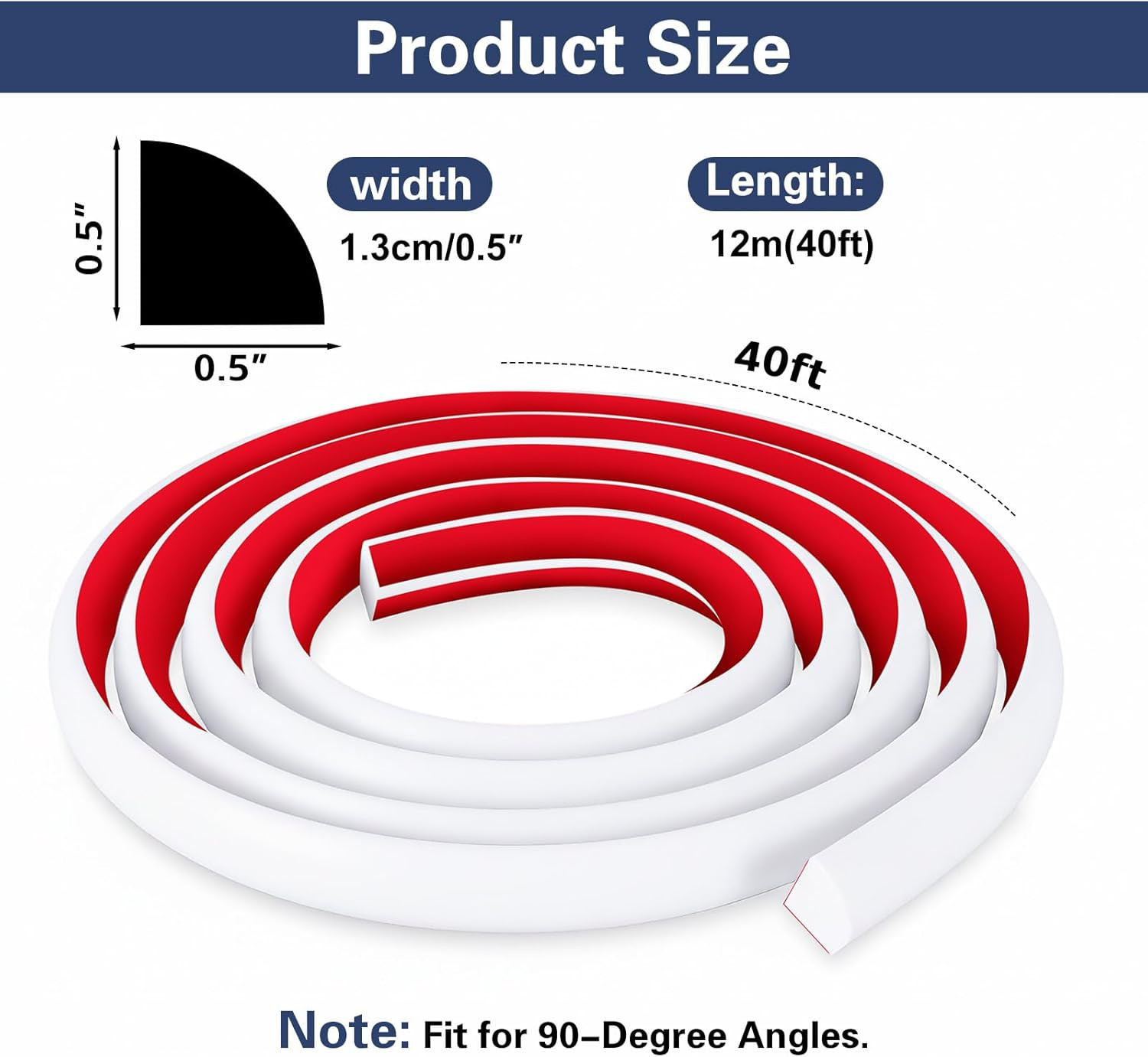 40 FT Flexible Quarter Round Molding Trim, Self-Adhesive PVC for Edges