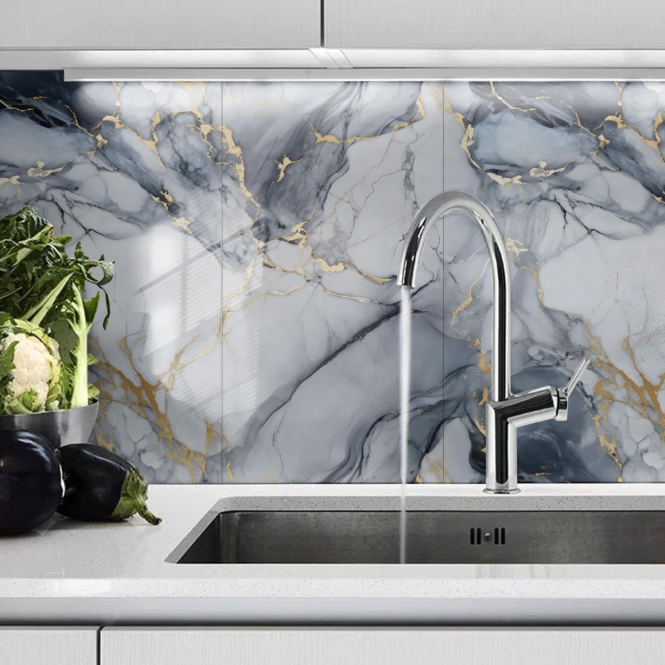 Peel and Stick Backsplash Tiles – 11.8″x23.6″ Faux Marble Self-Adhesive Wall Til