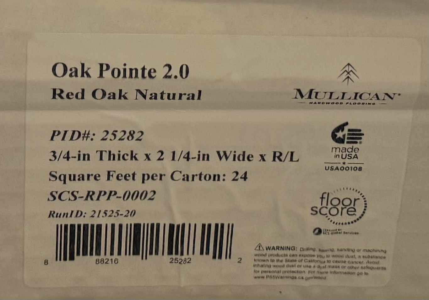 Mullican 25282 Oak Pointe 2.0 3/4” Thick 2 1/4″W Red Oak Natural Hardwood Floor
