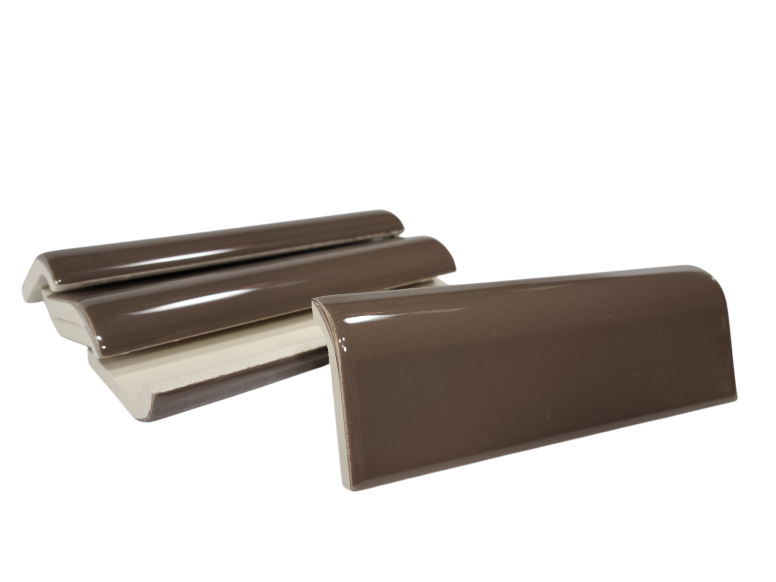 Brown Ceramic Tile Bullnose Mudcap Subway Edge Trim Vintage Mud Cap Curved Edge