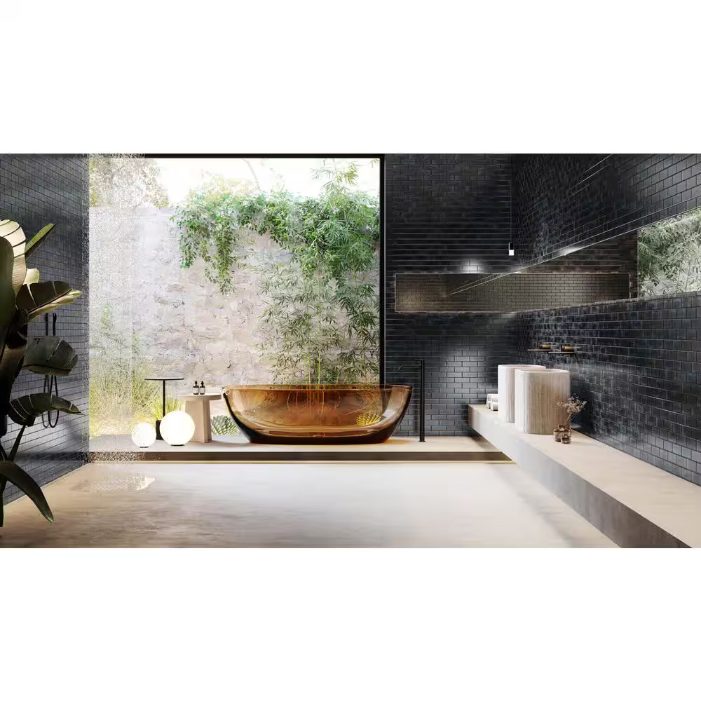 Glamor Iridescent Night Black 11.81 In. X 11.81 In. Polished Glass Wall Mosaic T