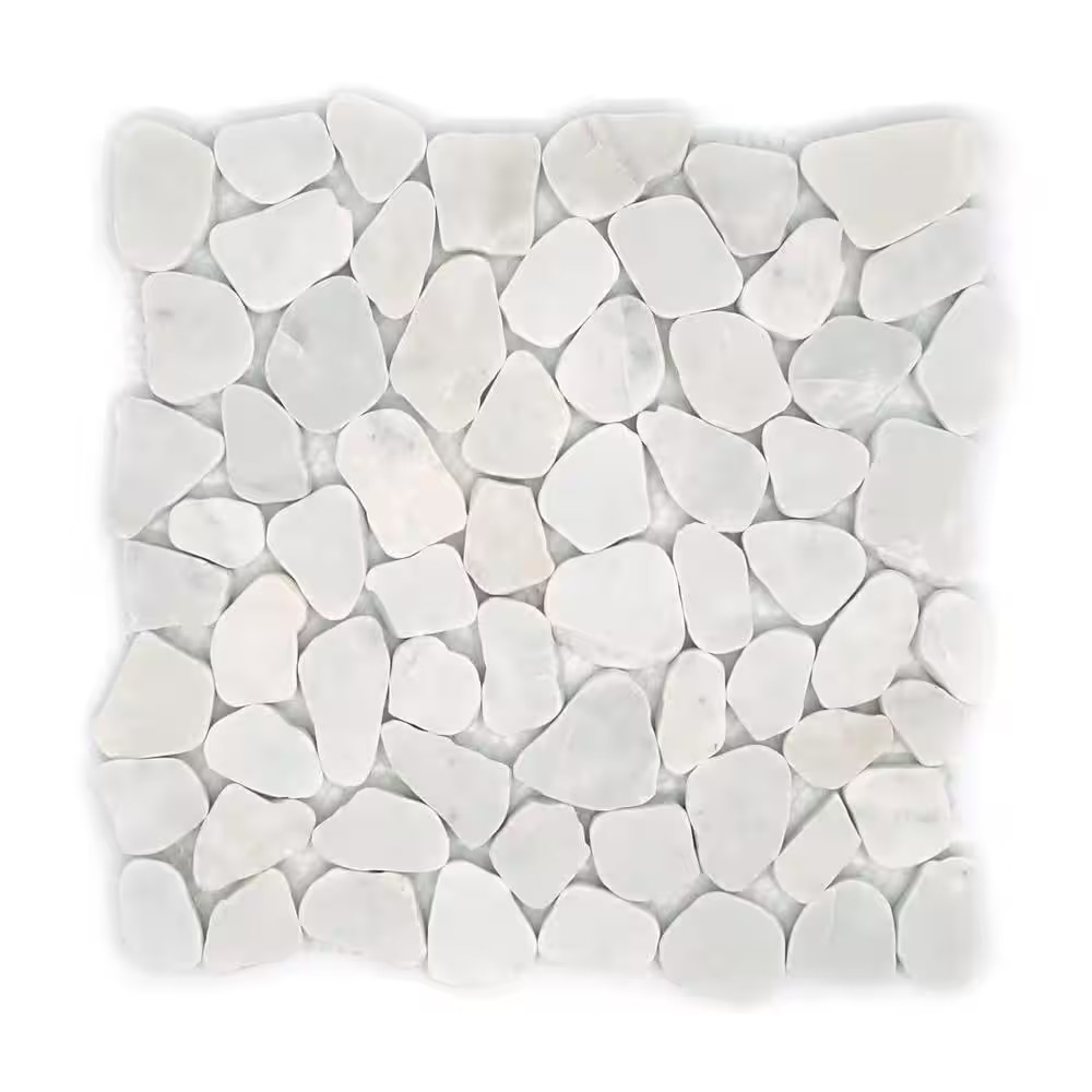 Cultura White Honed and Tumbled 11.81 In. X 11.81 In. X 8 Mm Pebbles Mesh-Mounte