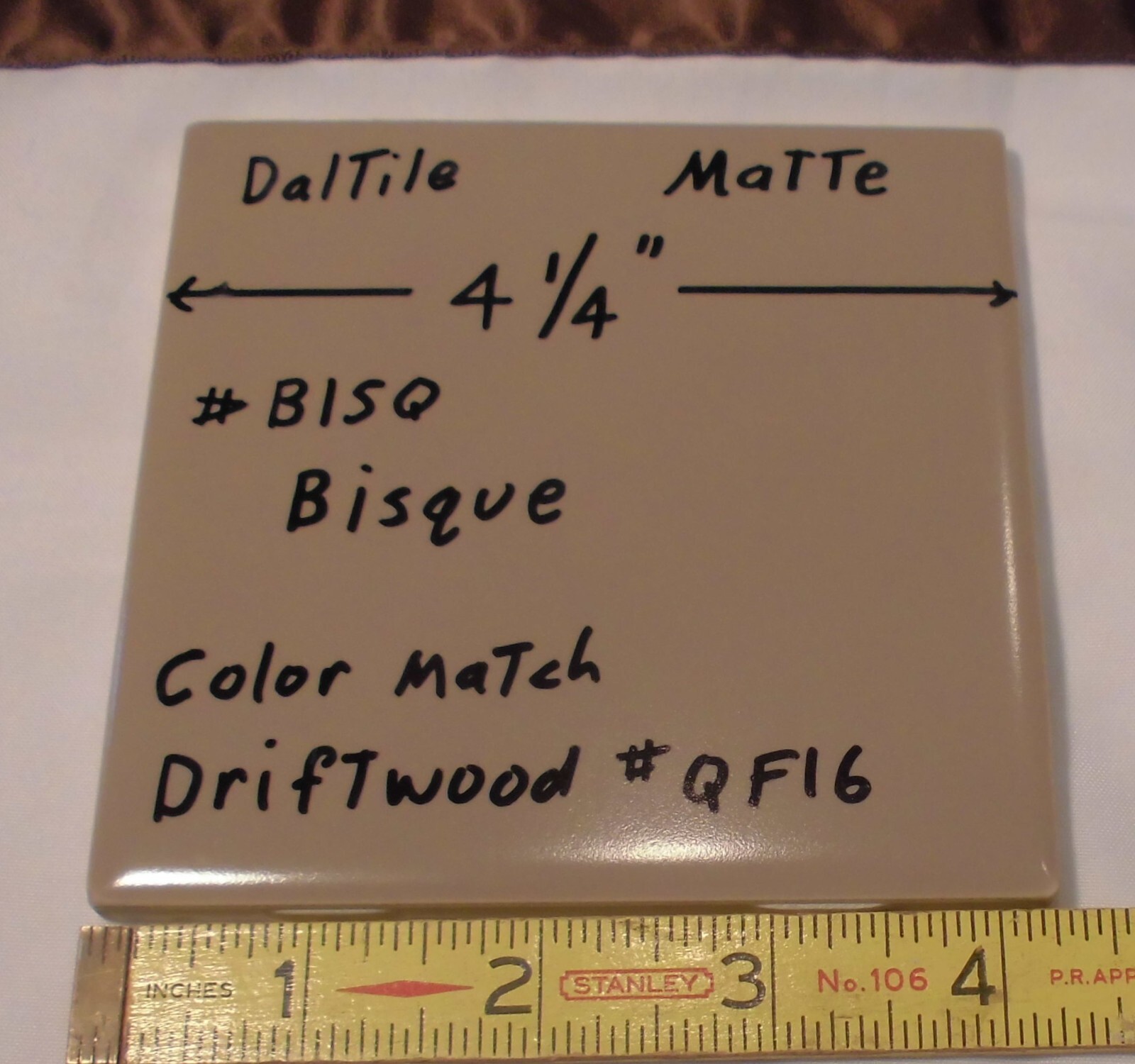 1 pc. Bisque Matte Ceramic Tile by Daltile #BISQ: 4-1/4″ Light Brown, NEW