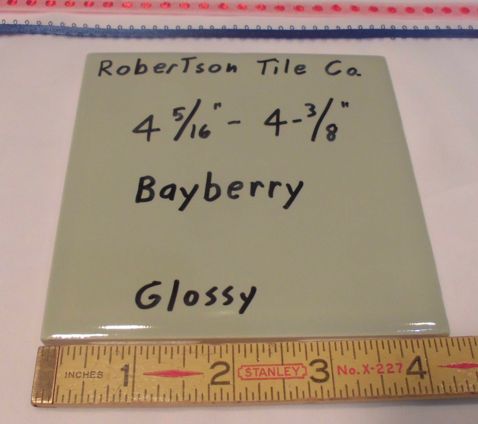 1 pc. Vintage Ceramic Tile *Bayberry Green* 4-5/16″- 4-3/8″ Robertson Co. NOS